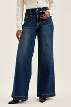 Judy Blue Lux High Waist Wide Leg Jeans in Dark Fade Indigo