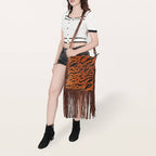 Faye Tiger Stripe Hide Leather Tooled Bag
