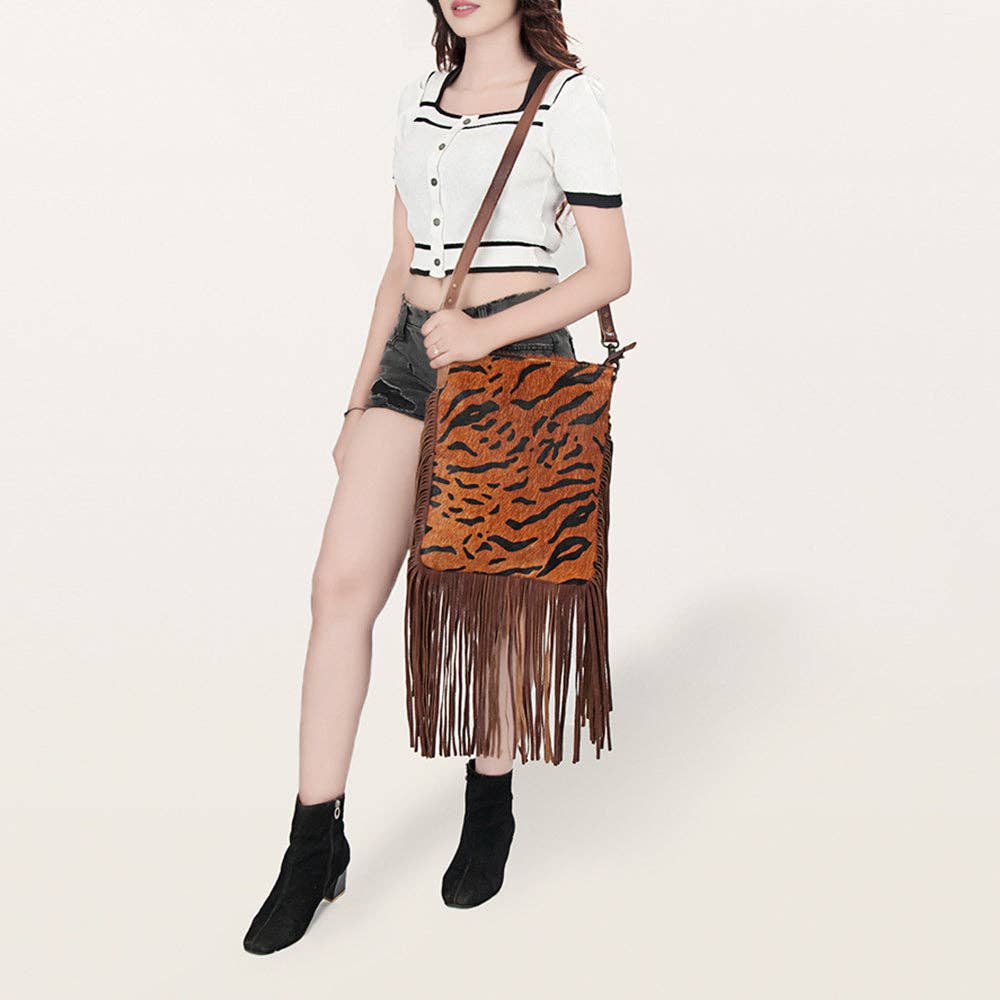 Faye Tiger Stripe Hide Leather Tooled Bag