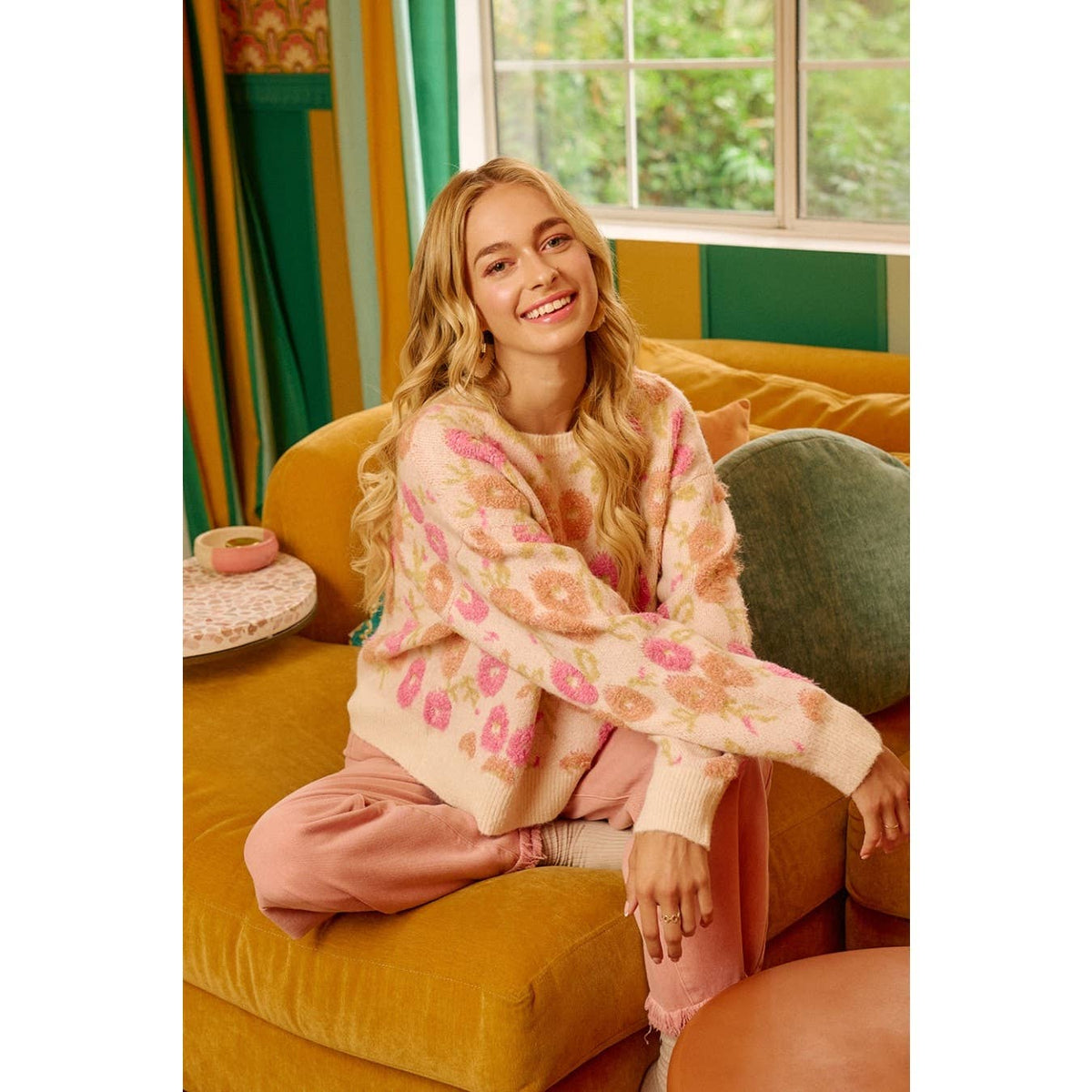 Boho Cozy Floral Oversized Sweater