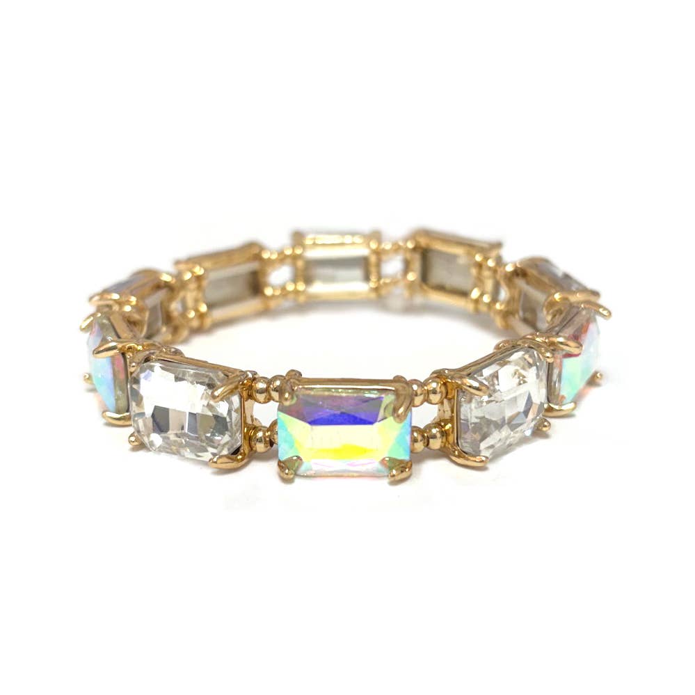 Emerald Cut Crystal AB Stretch Bracelets