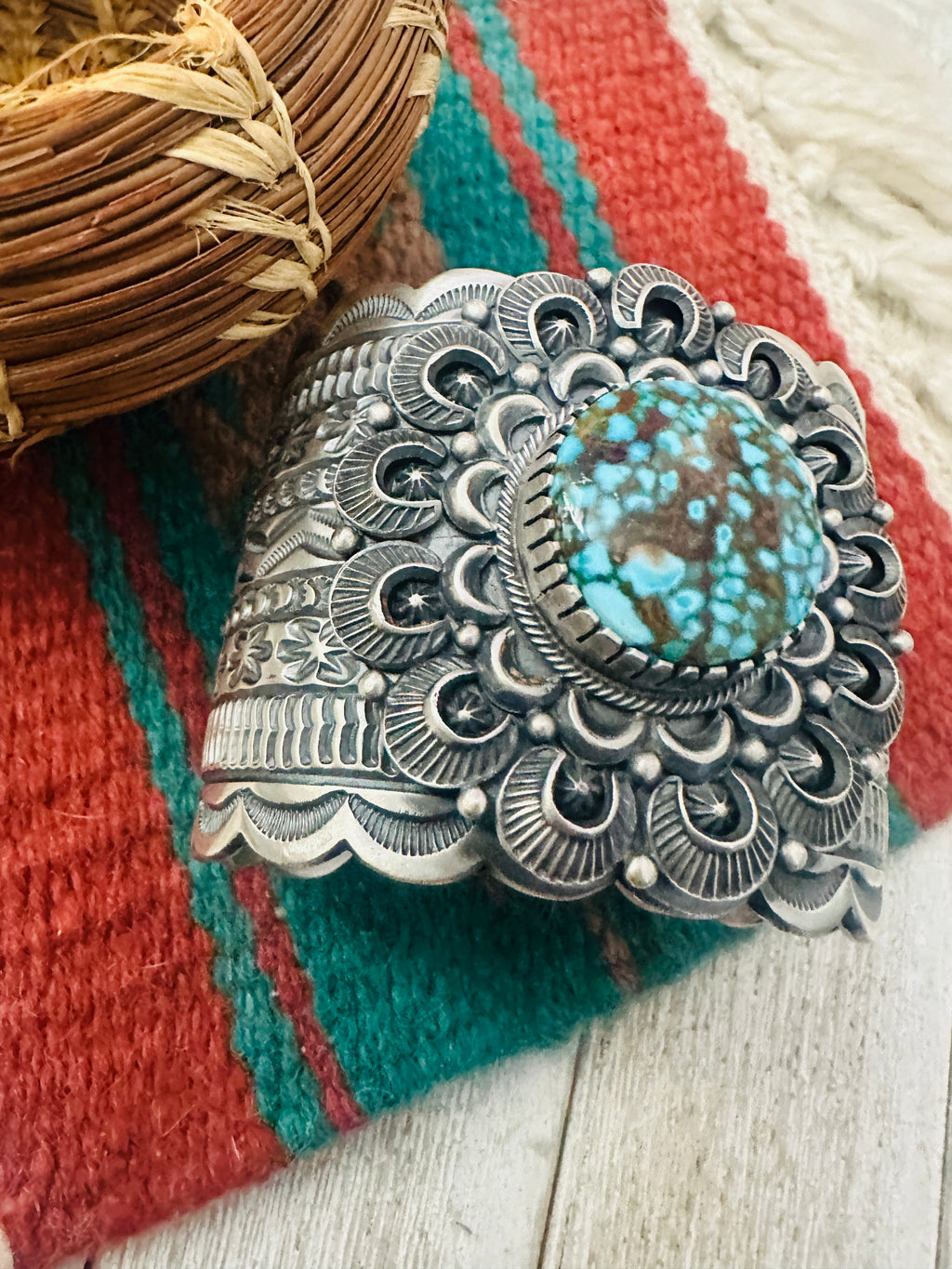 Handcrafted Sterling Silver & Spider Web Turquoise Cuff Bracelet by Randy Boyd