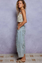 High Rise Ankle Length Distressed Pinstripe Jeans