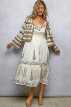 Stripe Long Sleeve Floral Embroidered Crochet Cardigan SALE