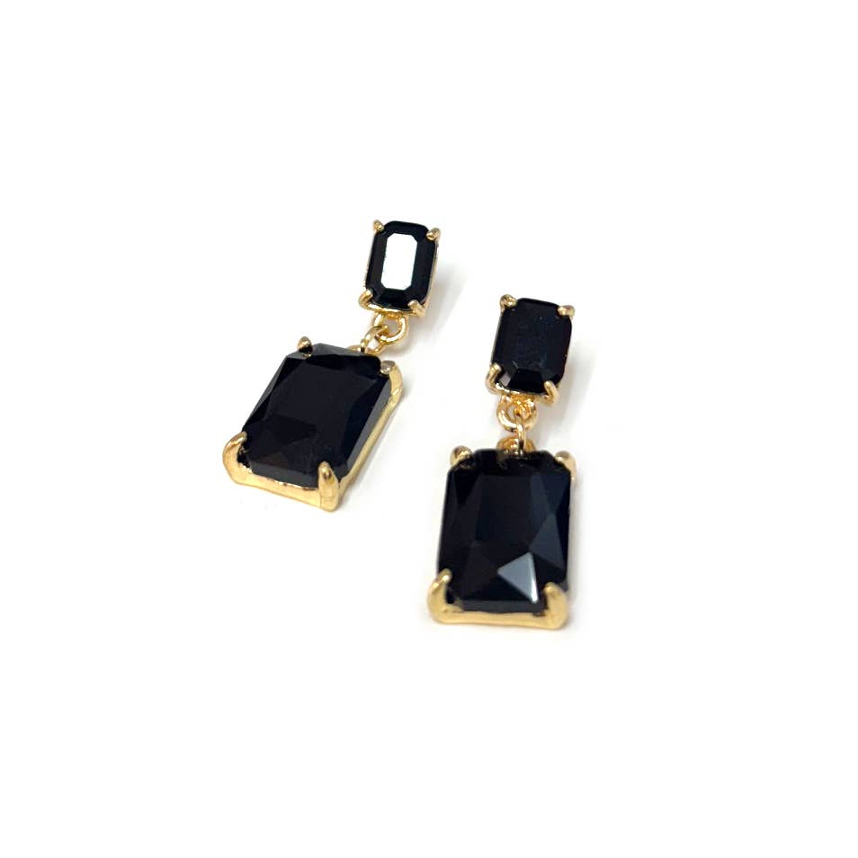 Midi Size Rectangle Linked Crystal Glass Dangle Earrings