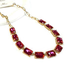 Rectangle Crystal Glass Linked Statement Chain Necklace