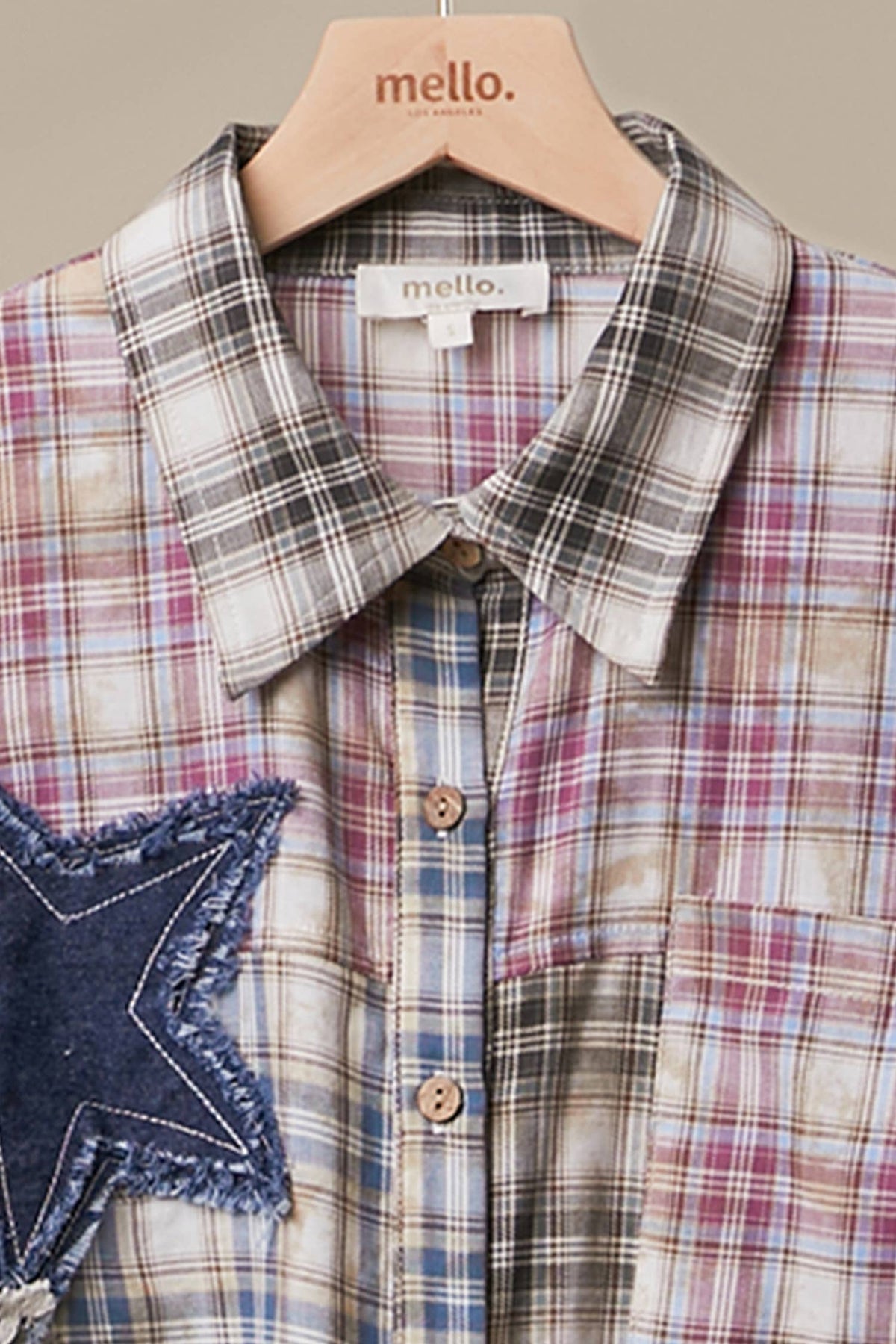 Star Patch Washed Plaid Button Shirt