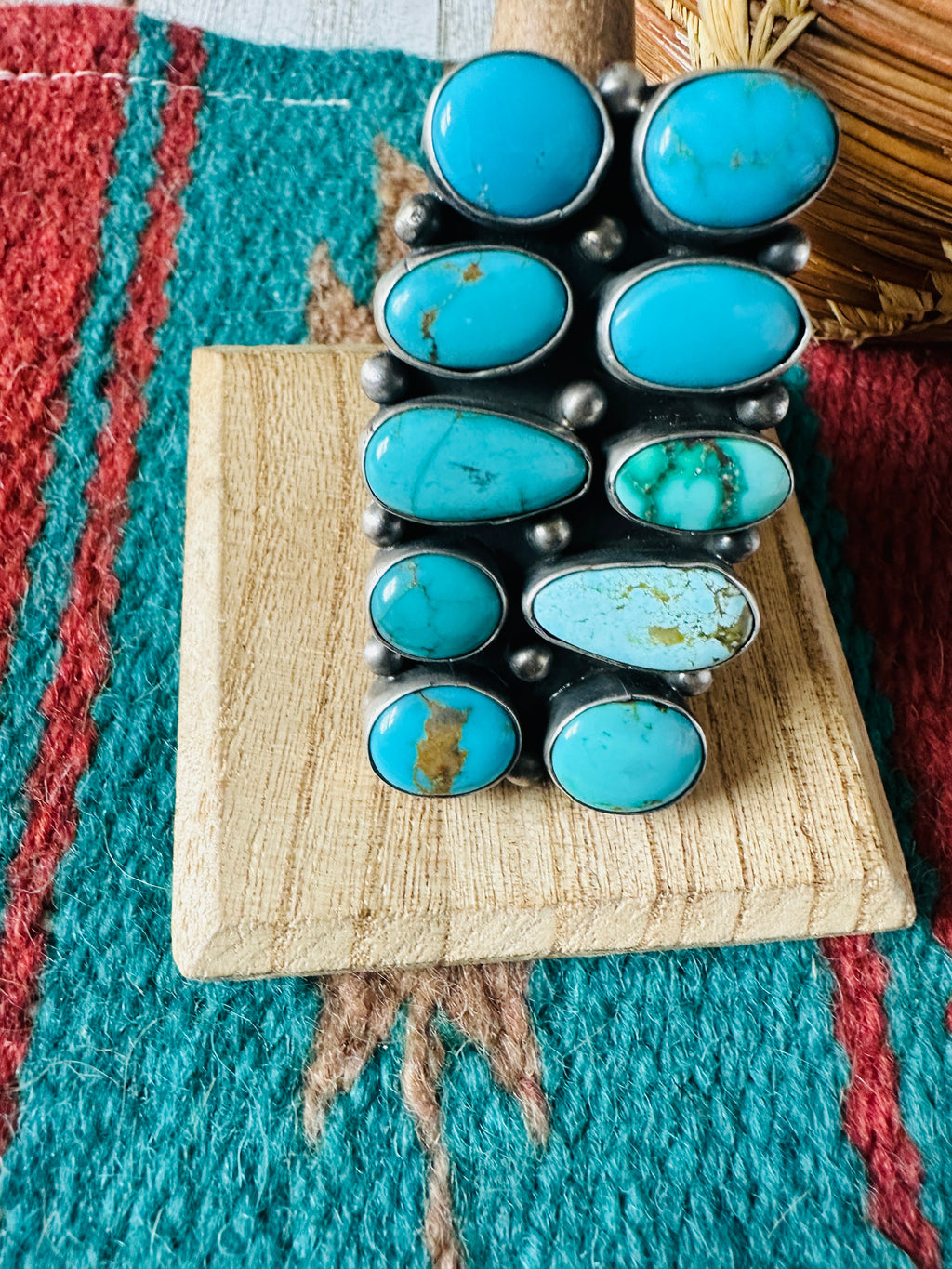 Handcrafted Sterling Silver & Kingman Turquoise Ring Size 10