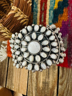 Handcrafted Old Pawn Sterling Silver & Mother of Pearl Cuff Bracelet