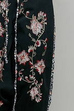 Floral Embroidery Print Patch Denim Jogger Pants