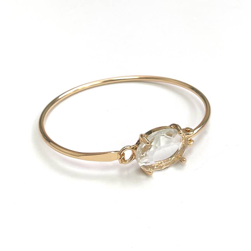 Crystal Oval Stone Cuff Metal Bangle