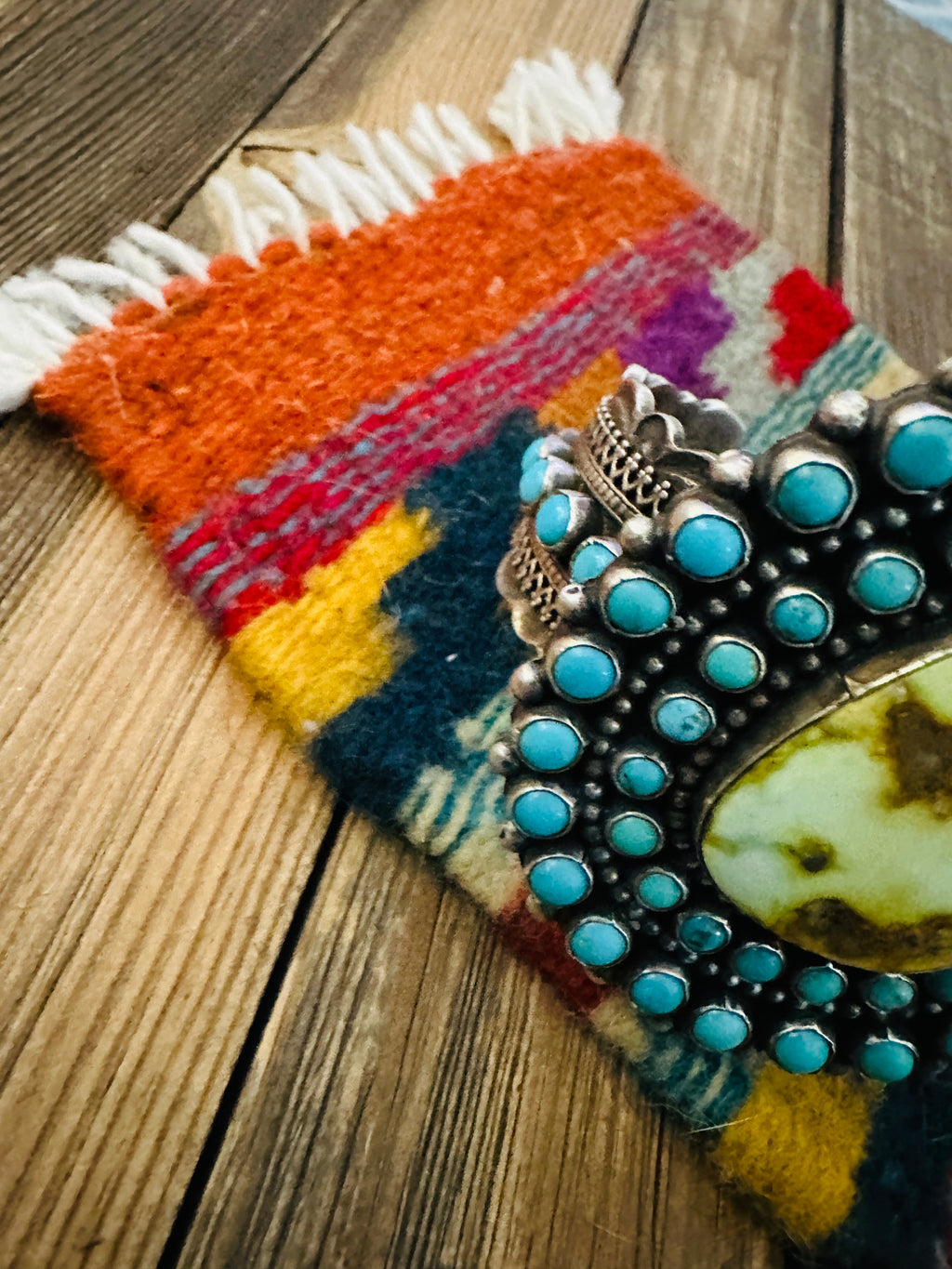 Handcrafted Sterling Silver & Turquoise Cluster Cuff Bracelet by Shawn Cayatineto