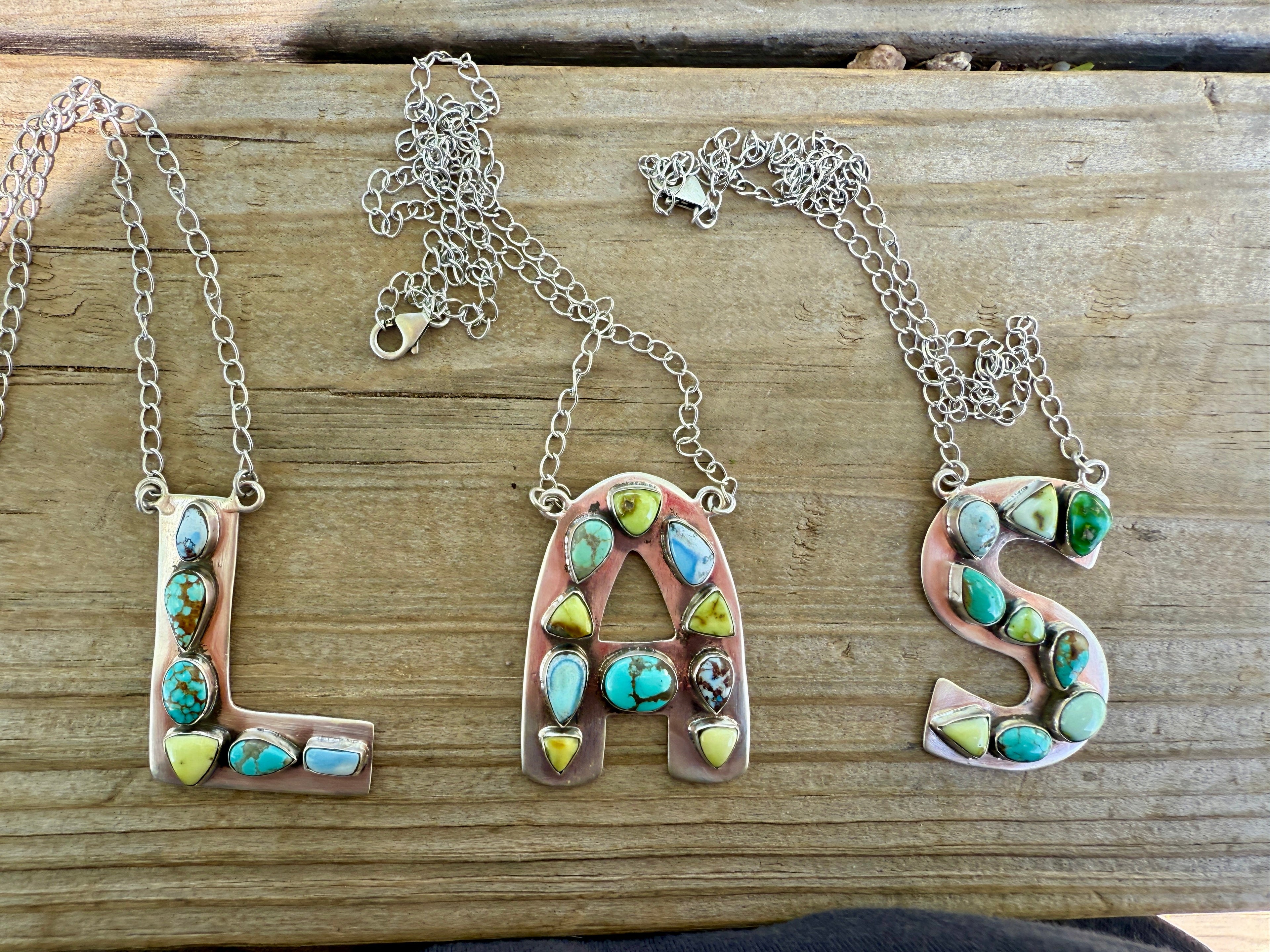 Handmade Sterling Silver Multi Stone Letter Necklace Signed Nizhoni Leslie’s fav