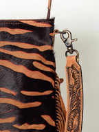 Faye Tiger Stripe Hide Leather Tooled Bag