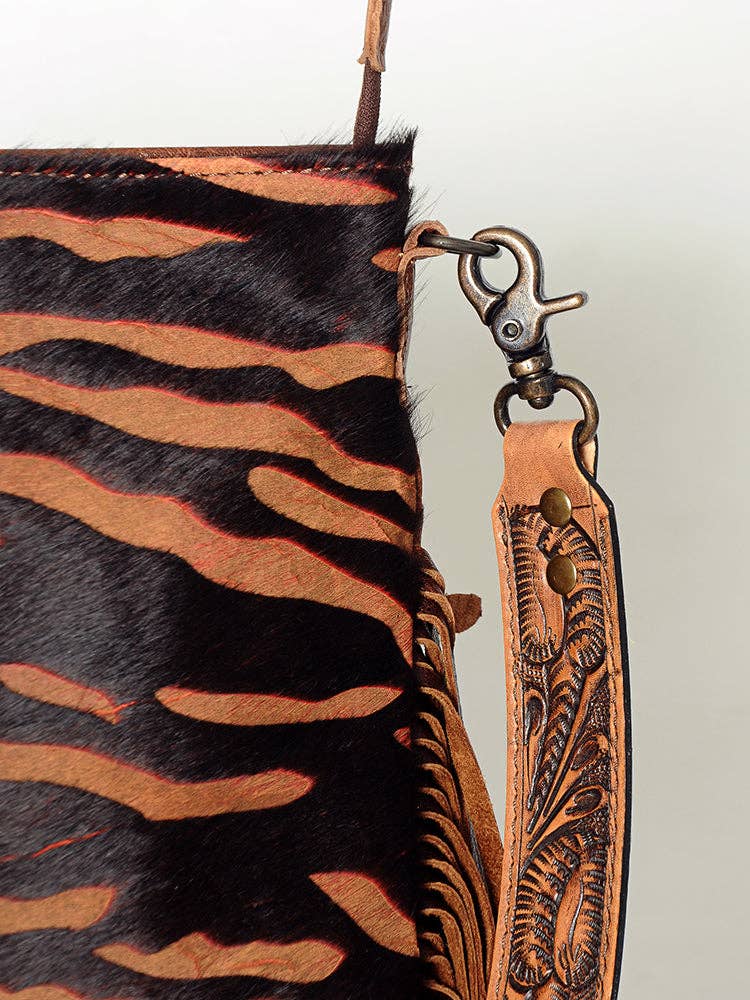 Faye Tiger Stripe Hide Leather Tooled Bag