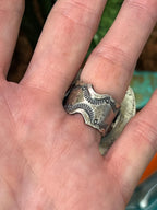 Handcrafted Sterling Silver and Number 8 Turquoise Ring by Gilbert Tom, Size 6.5