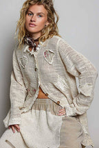 Floral Heart + Star Appliqué Lace Trim Cardigan
