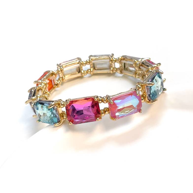 Emerald Cut Crystal AB Stretch Bracelets