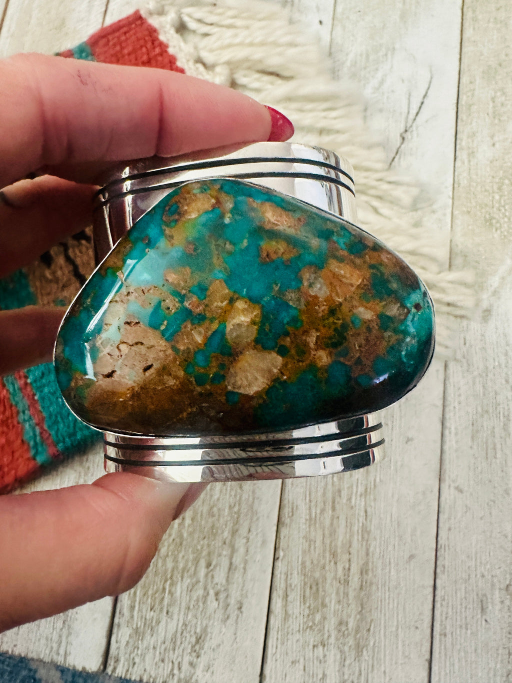 Handcrafted Sterling Silver & Pilot Mountain Turquoise Cuff Bracelet by Ed Smith
