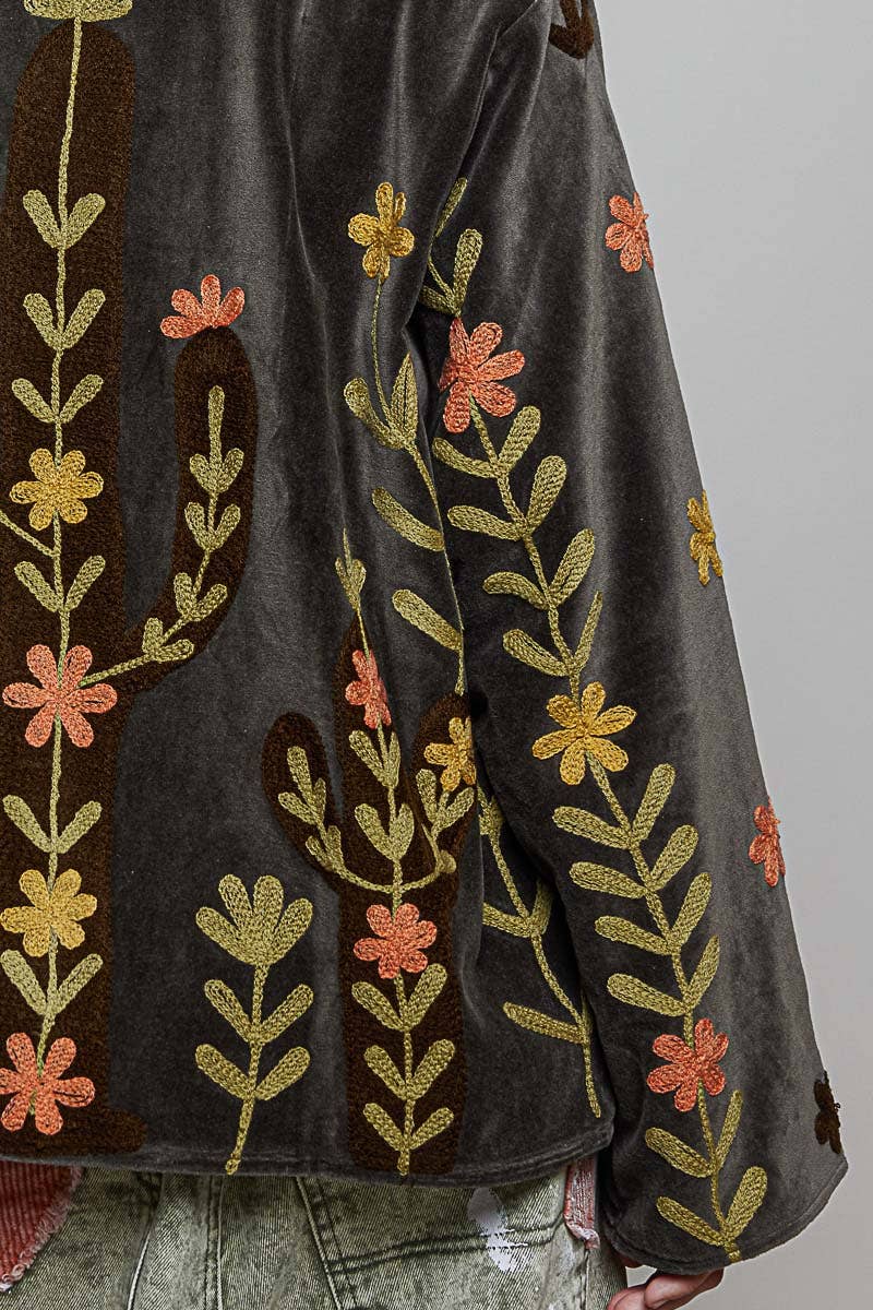 Suzette Vine Embroidery Floral Velvet Jacket