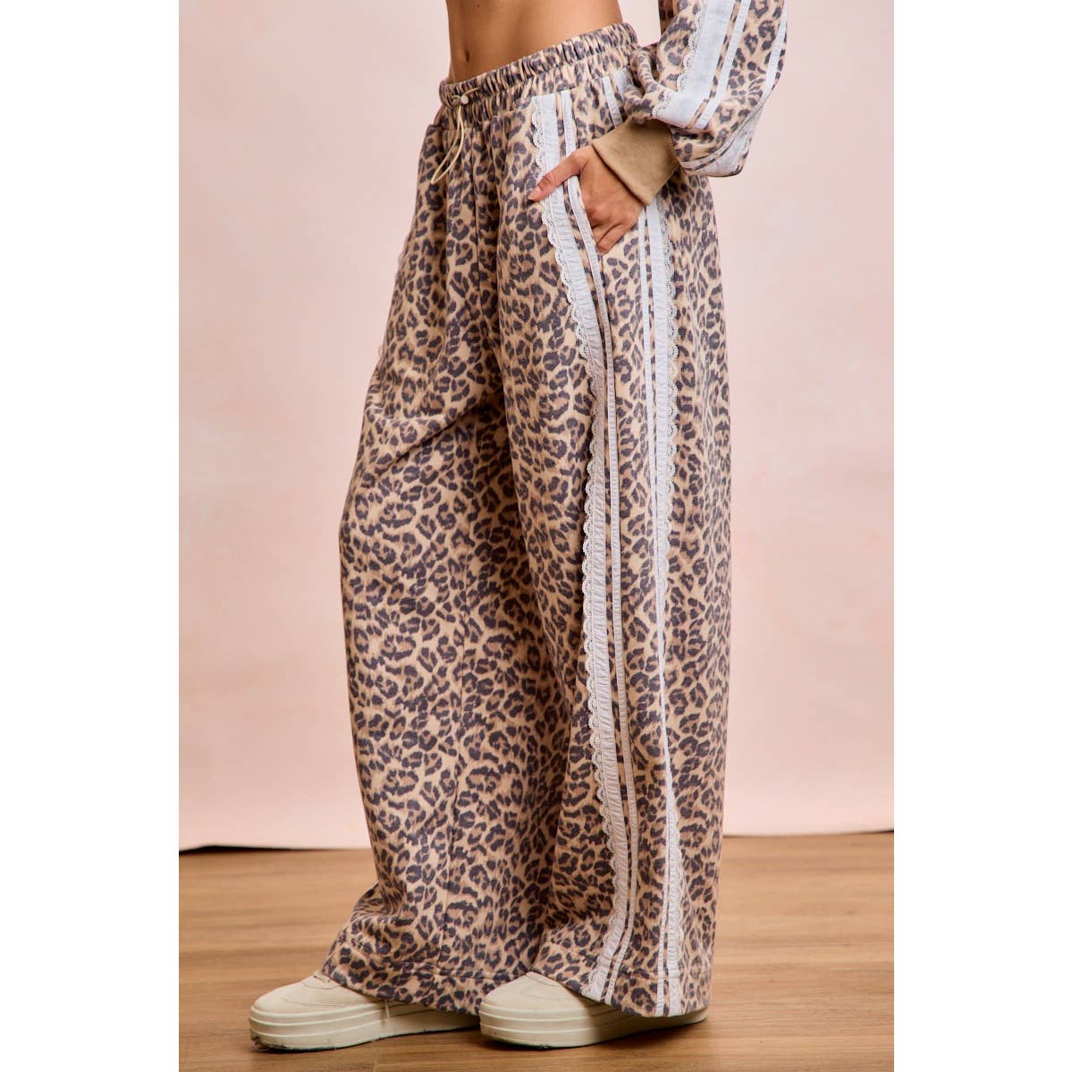 Leopard Lace Stripe Sweat Pants