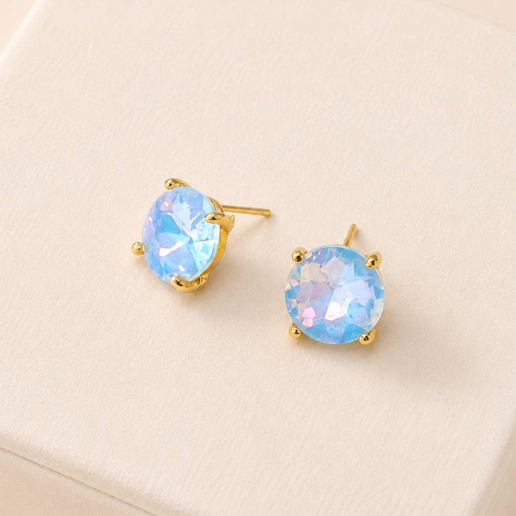 Sterling Silver S925 Post 12mm Round Glass Stud Earrings