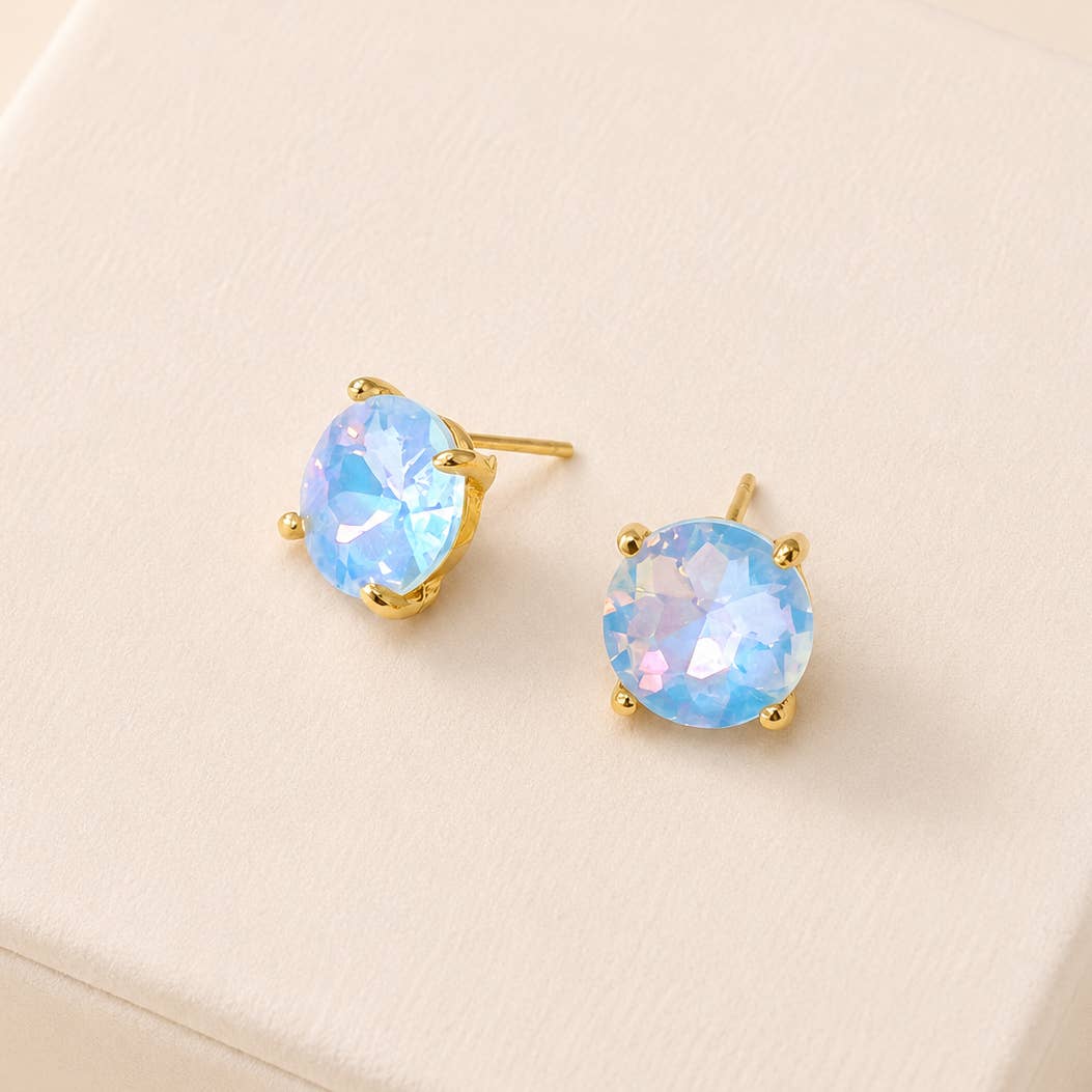 Sterling Silver S925 Post 12mm Round Glass Stud Earrings