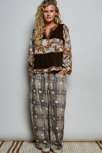 POL French Terry Raw-Edge Trim Patchwork Textured Knit Top