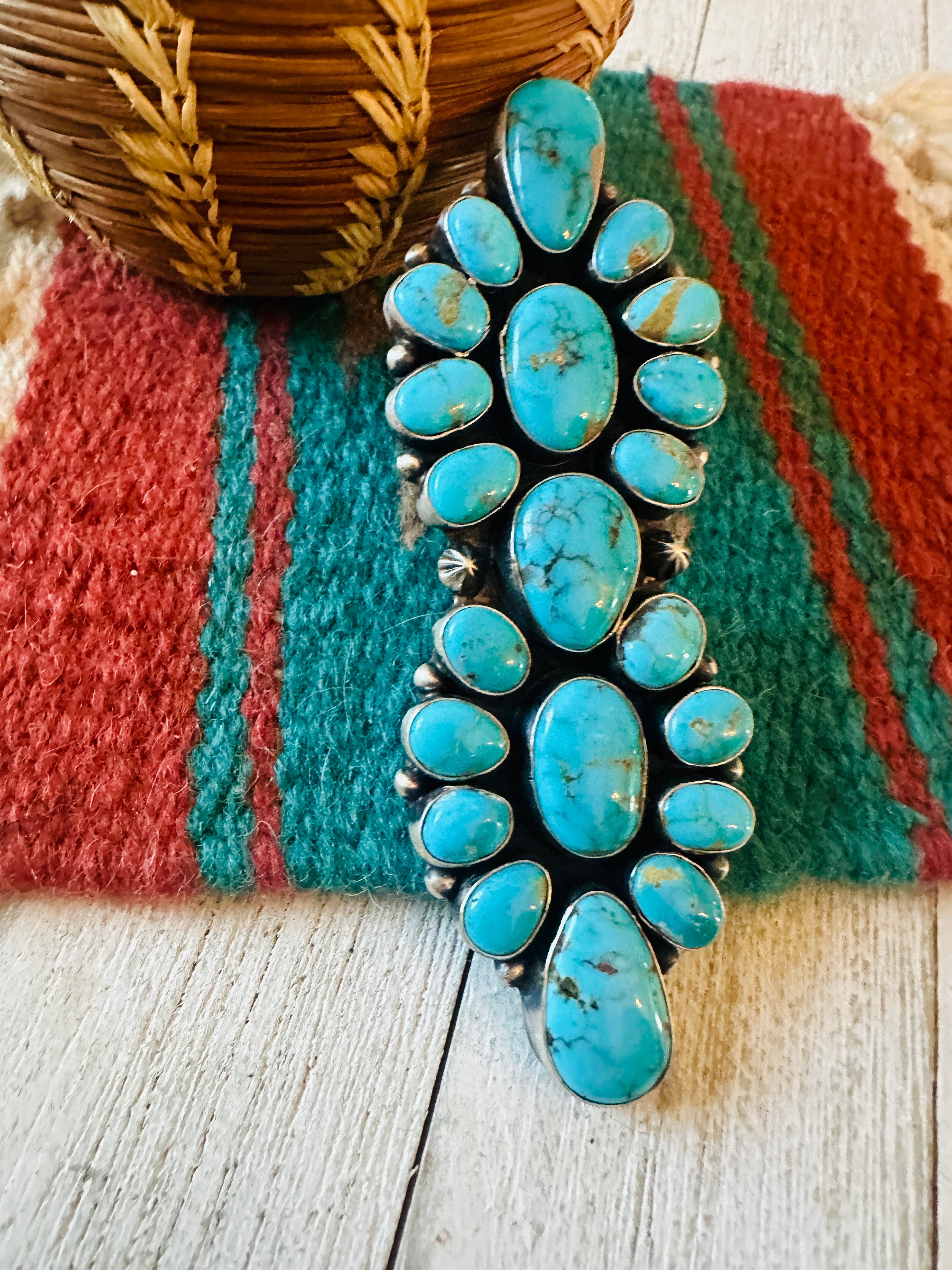 Handcrafted Sterling Silver & Kingman Turquoise Ring Size 6