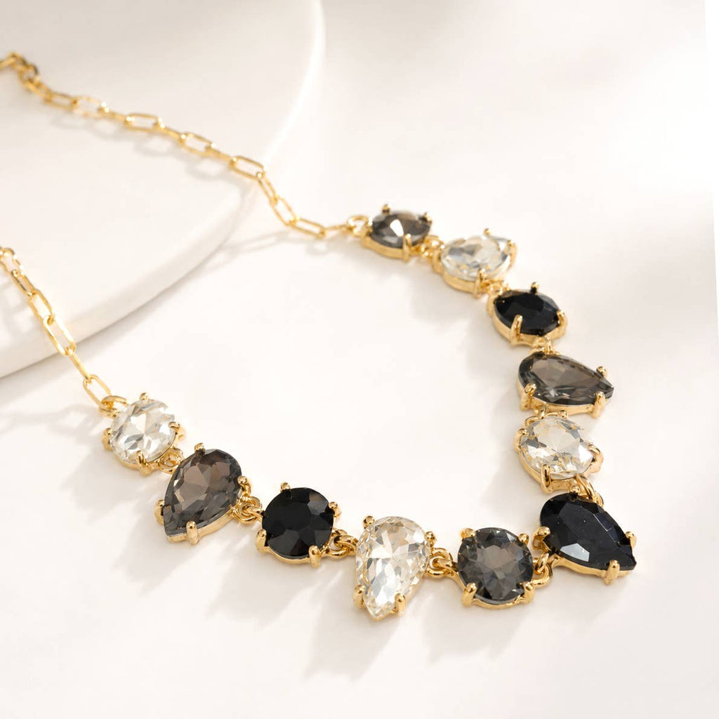 Round & Teardrop Mix Glass Beads Station Necklace