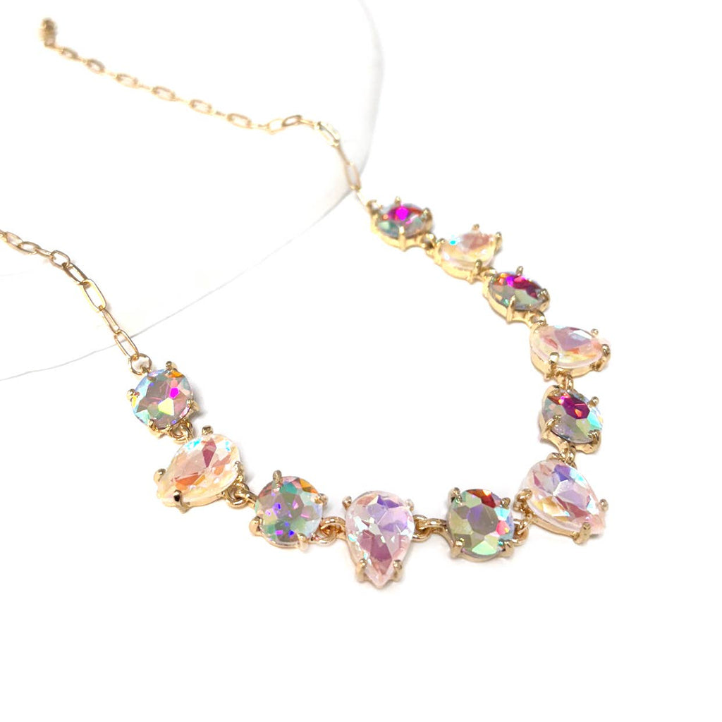 Round & Teardrop Mix Glass Beads Station Necklace