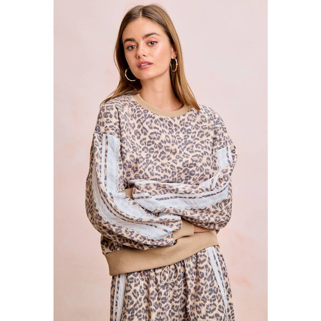 Leopard Lace Stripe Sweatshirt