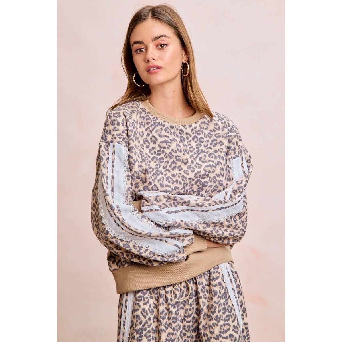 Leopard Lace Stripe Sweatshirt