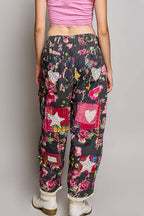 Heart Star Patchwork Lace Trim Barrel Pants