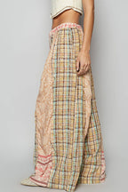 Woven Floral Patchwork Wide Leg Pants
