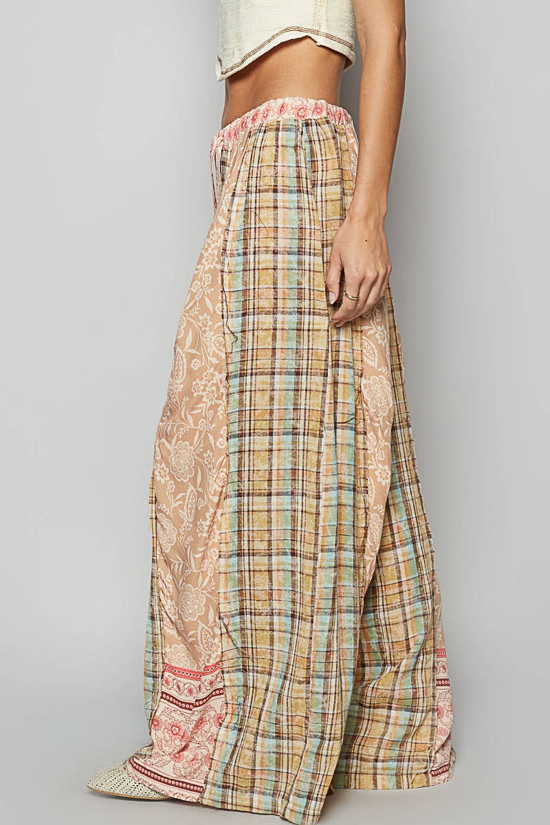 Woven Floral Patchwork Wide Leg Pants