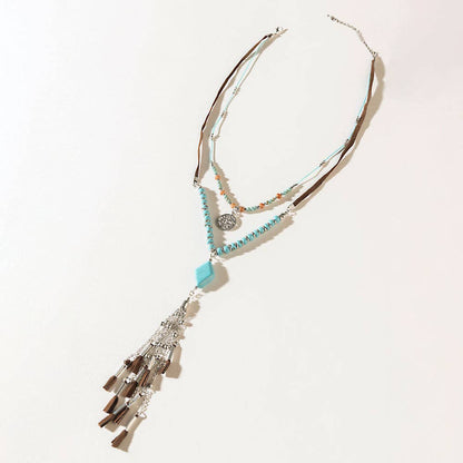 Two Moons Boho Fringe Necklace in Mesa Blue