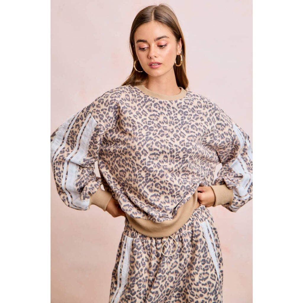Leopard Lace Stripe Sweatshirt