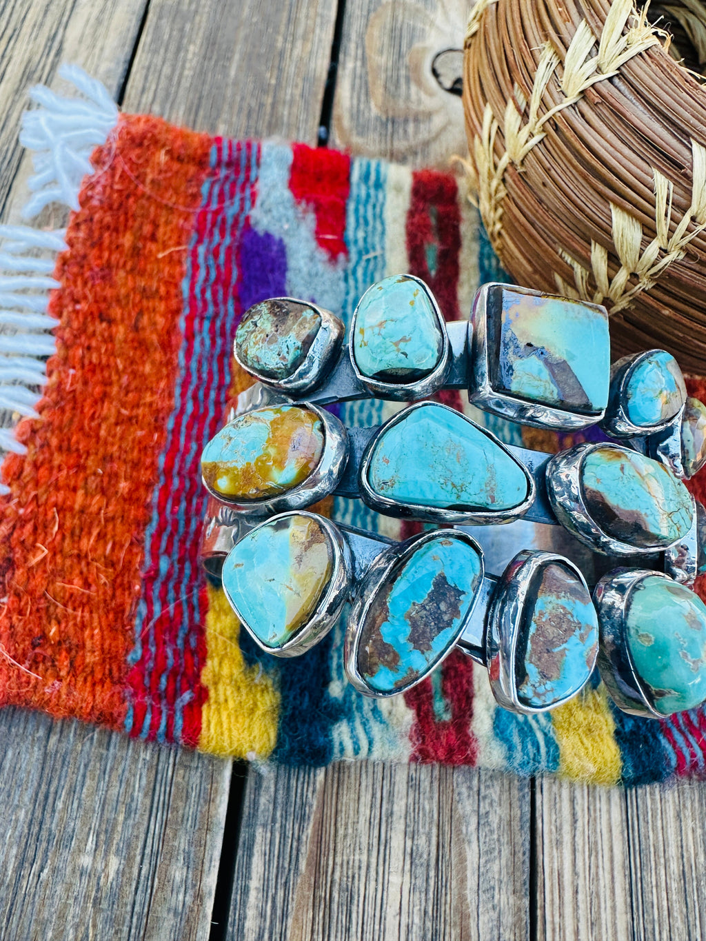 Handcrafted Royston Turquoise & Sterling Silver Cuff Bracelet by Rosella Paxson