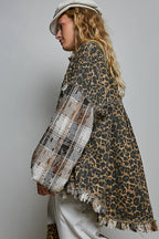 Allover Print Pattern Raw-Edge Fringe Trim Shirt Jacket