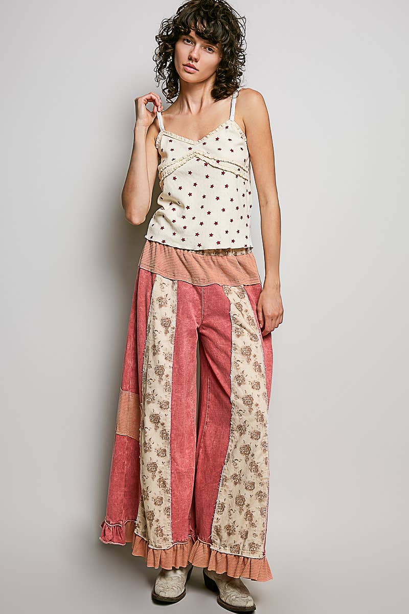 French Terry Ruffle Hem Straight-Leg Pants
