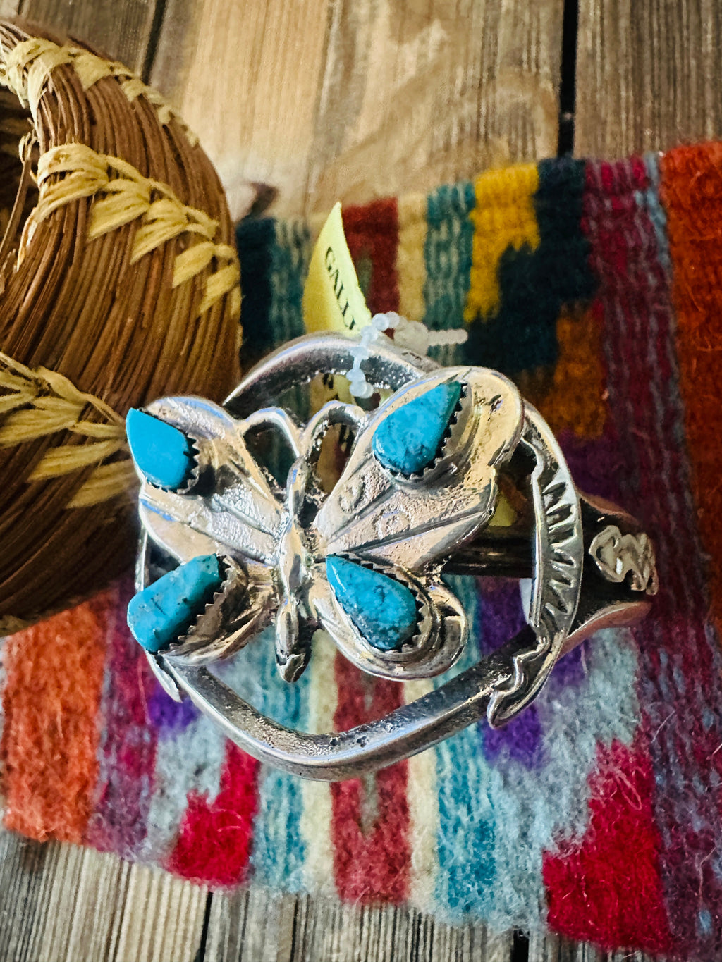 Handcrafted Old Pawn Sterling Silver & Turquoise Butterfly Cuff Bracelet