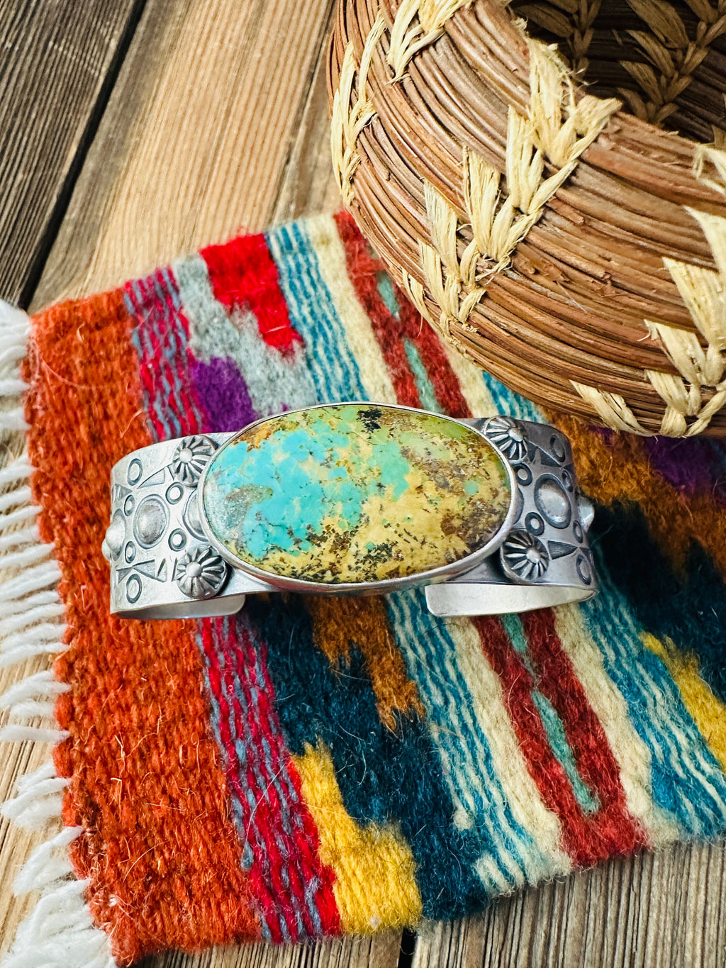 Handcrafted Royston Turquoise & Sterling Silver Cuff Bracelet by Benson Shorty