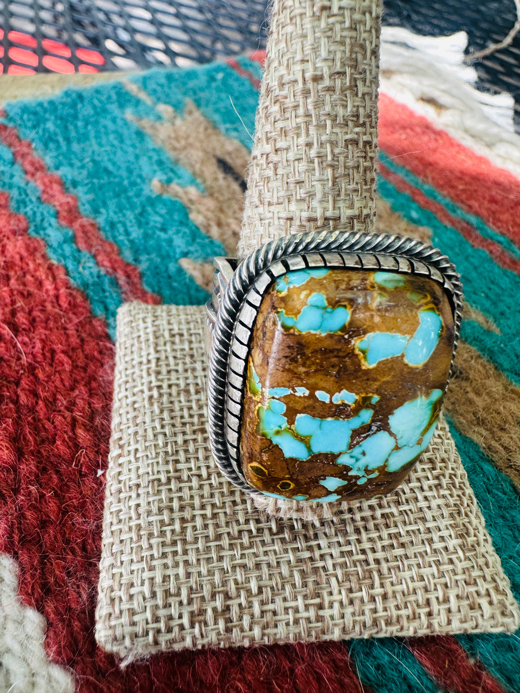 Handcrafted Sterling Silver & Number 8 Turquoise Ring Size 12.5