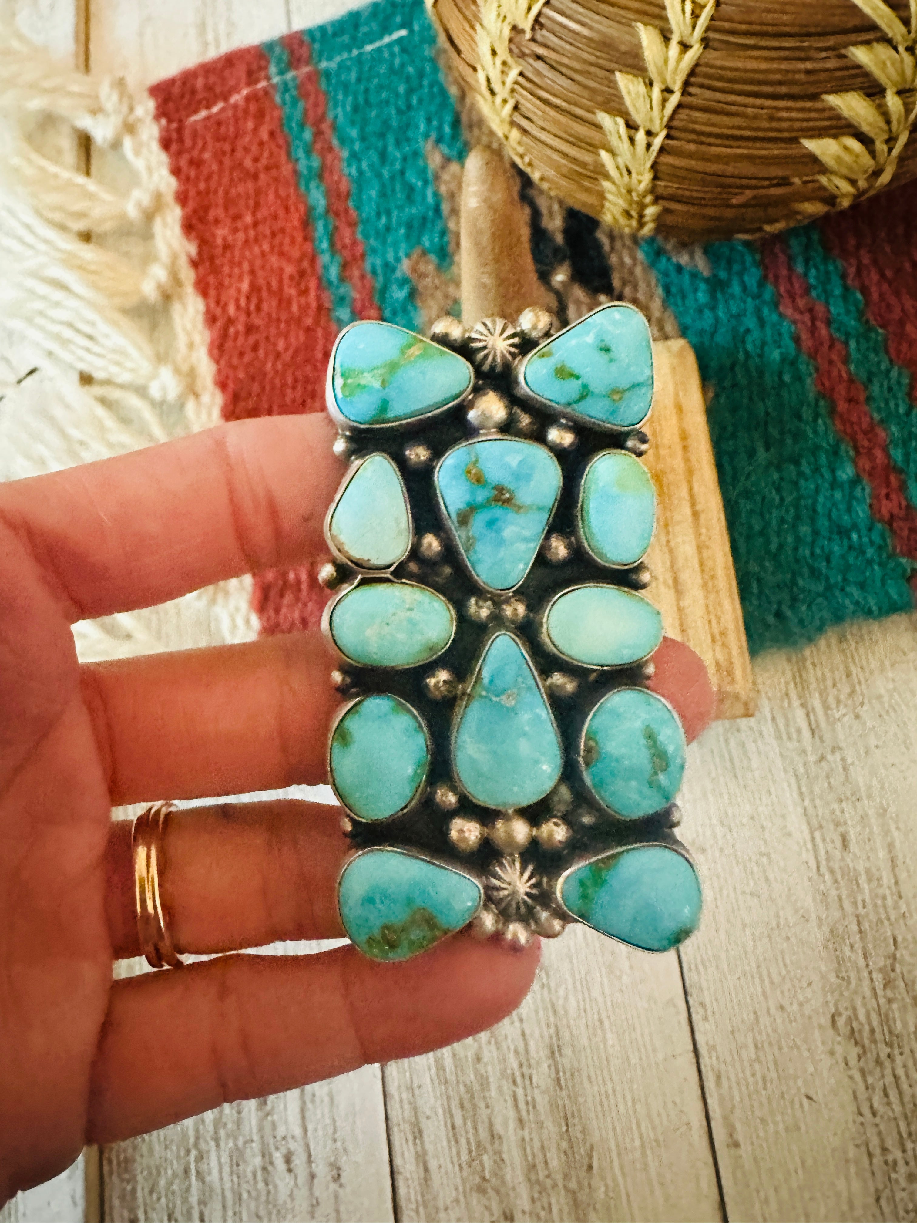 Handcrafted Sterling Silver & Kingman Turquoise Ring Size 9
