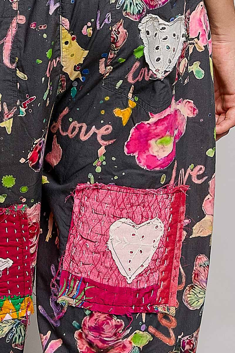 Heart Star Patchwork Lace Trim Barrel Pants