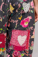 Heart Star Patchwork Lace Trim Barrel Pants