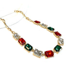 Rectangle Crystal Glass Linked Statement Chain Necklace