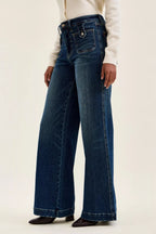 Judy Blue Lux High Waist Wide Leg Jeans in Dark Fade Indigo
