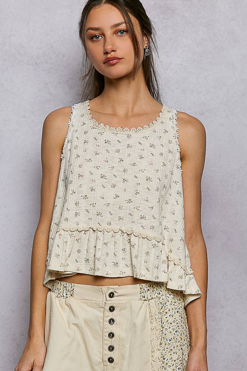 POL Round Neck Ruffle Floral Sleeveless Top